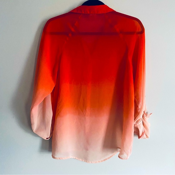 Daytrip Women's Red and Orange Ombre Long Sleeve Shirt Button Up Top Size Medium - Picture 8 of 9